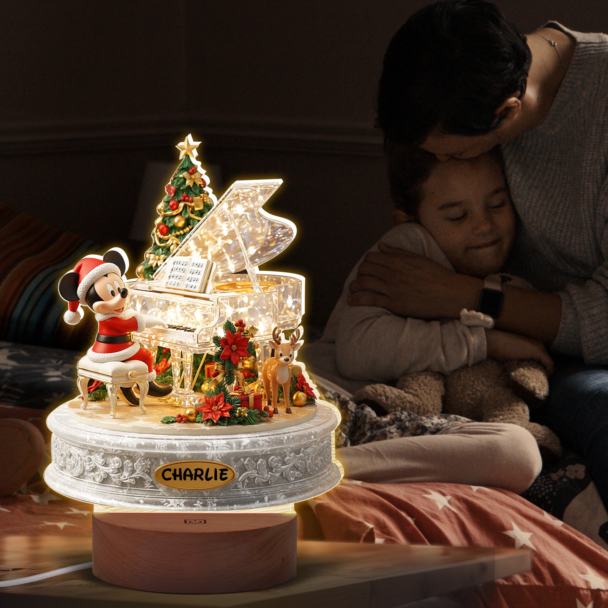 Illuminate Their Christmas: Personalized LED Light with Circle Wood Base - Ideal Gifts for Kids Led Night Light PopCulturePrints