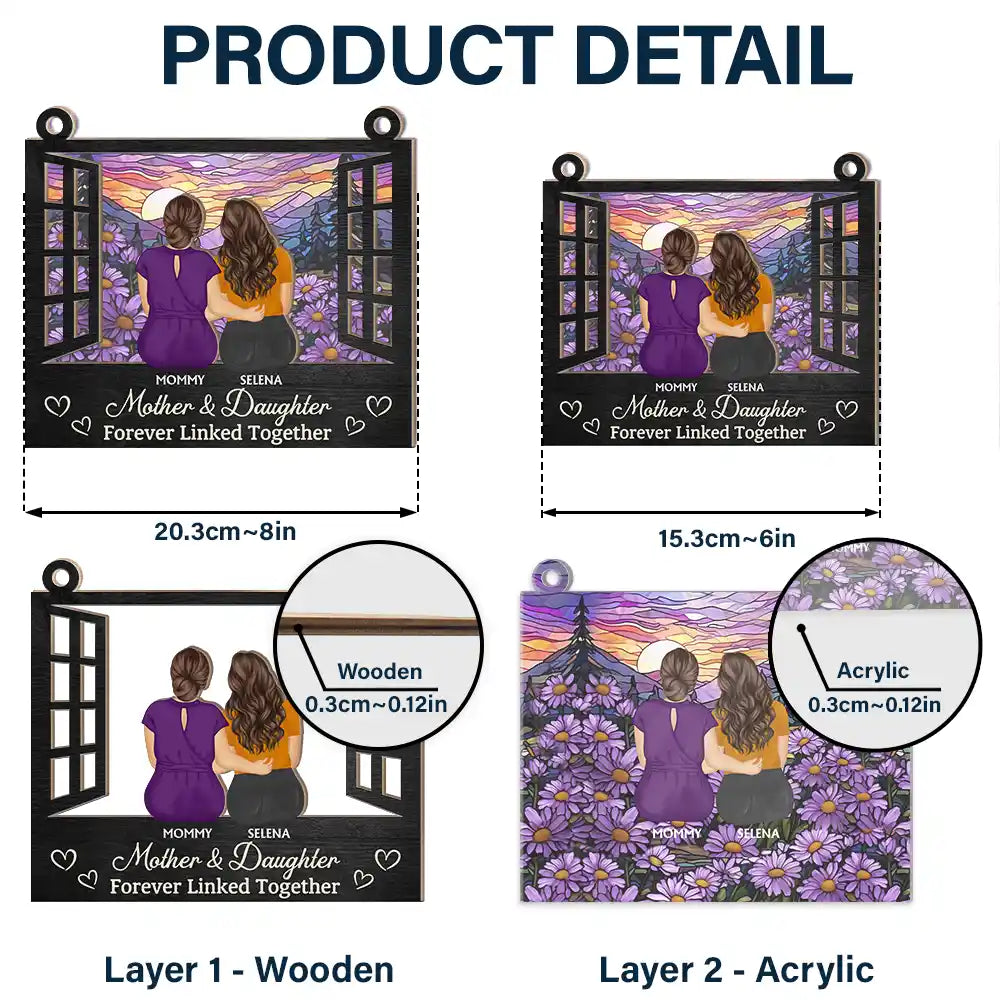 "Mother & Daughter Forever Linked Together" - Personalized Suncatcher Ornament - Perfect Gift for Mom and Grandma Suncatcher Ornament PopCulturePrints