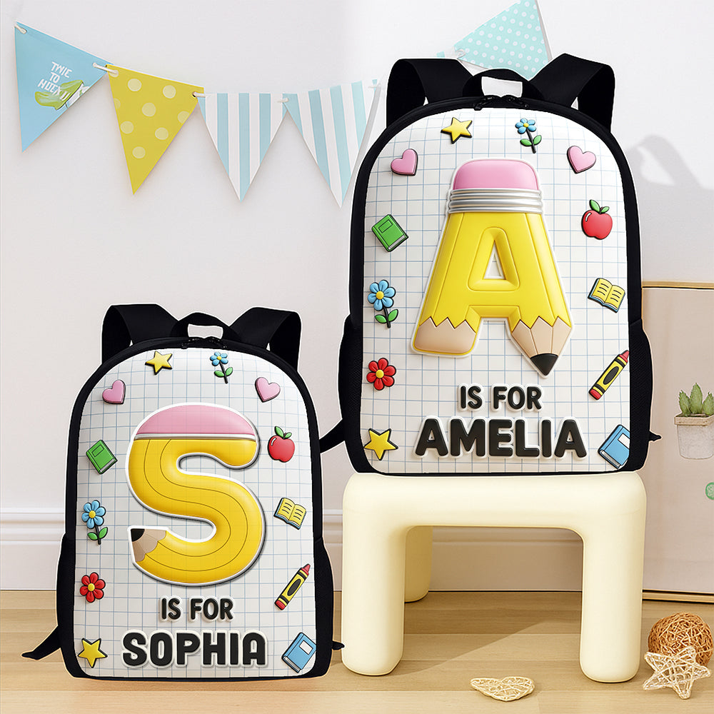 Embrace Your Initials: Personalized Pencil Initial Letter School Bag - Custom Gifts for Kids Returning to School Backpack PopCulturePrints