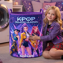 Load image into Gallery viewer, "Unleash Your Inner Heroine with KPOP Demon Hunters" - Personalized Quilted Laundry Basket - Custom Gift for Fans, Kids, and Occasional Artists
