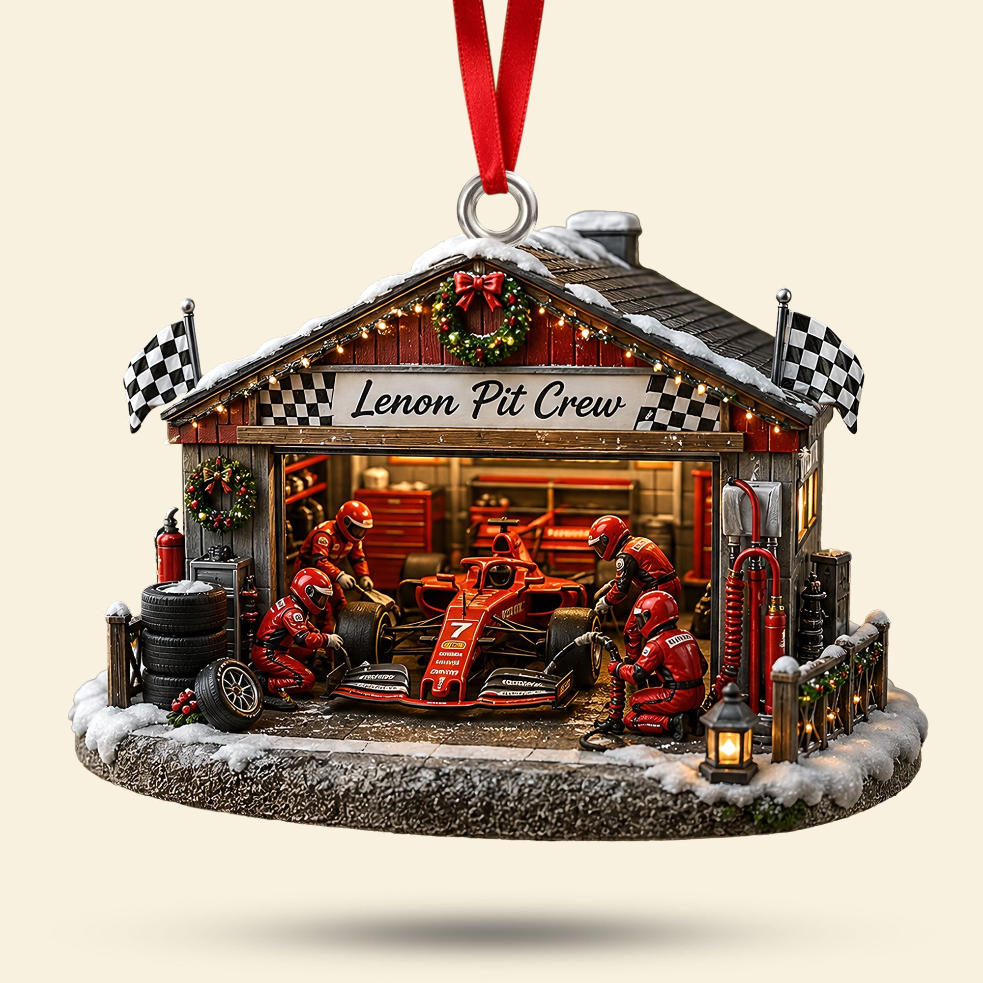 “Rev Up Your Holidays” – Festive Pit Crew Ornament – Personalized Christmas Gift for Racing Fans