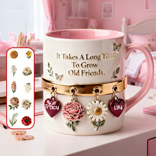 It Takes A Long Time to Grow Old Friends - Personalized Birth Month Flowers Coffee Mug Coffee Mug PopCulturePrints