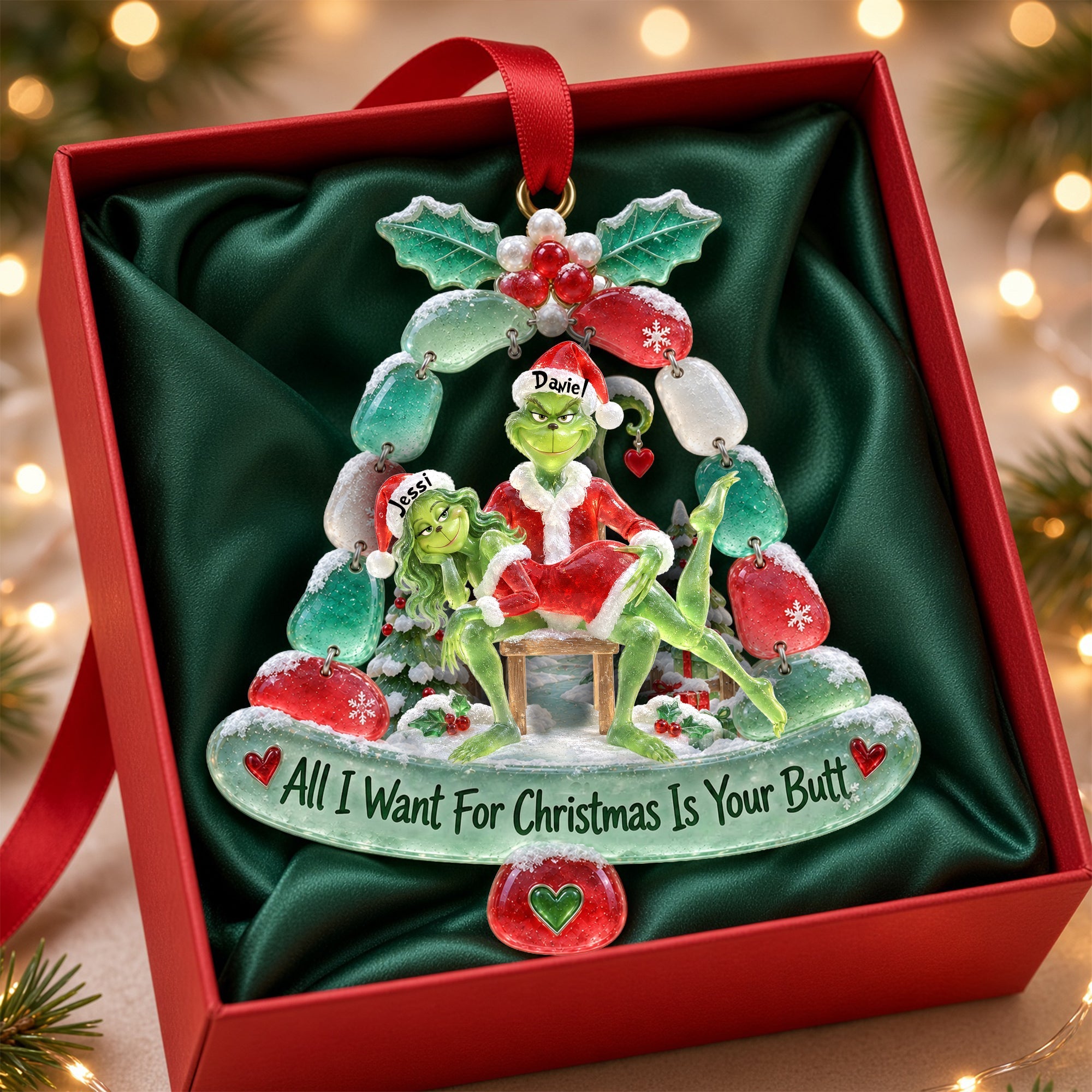 All I Want For Christmas Is Your Butt - Cheeky Mistletoe Couple Acrylic Ornament - Personalized Christmas Gifts for Couples