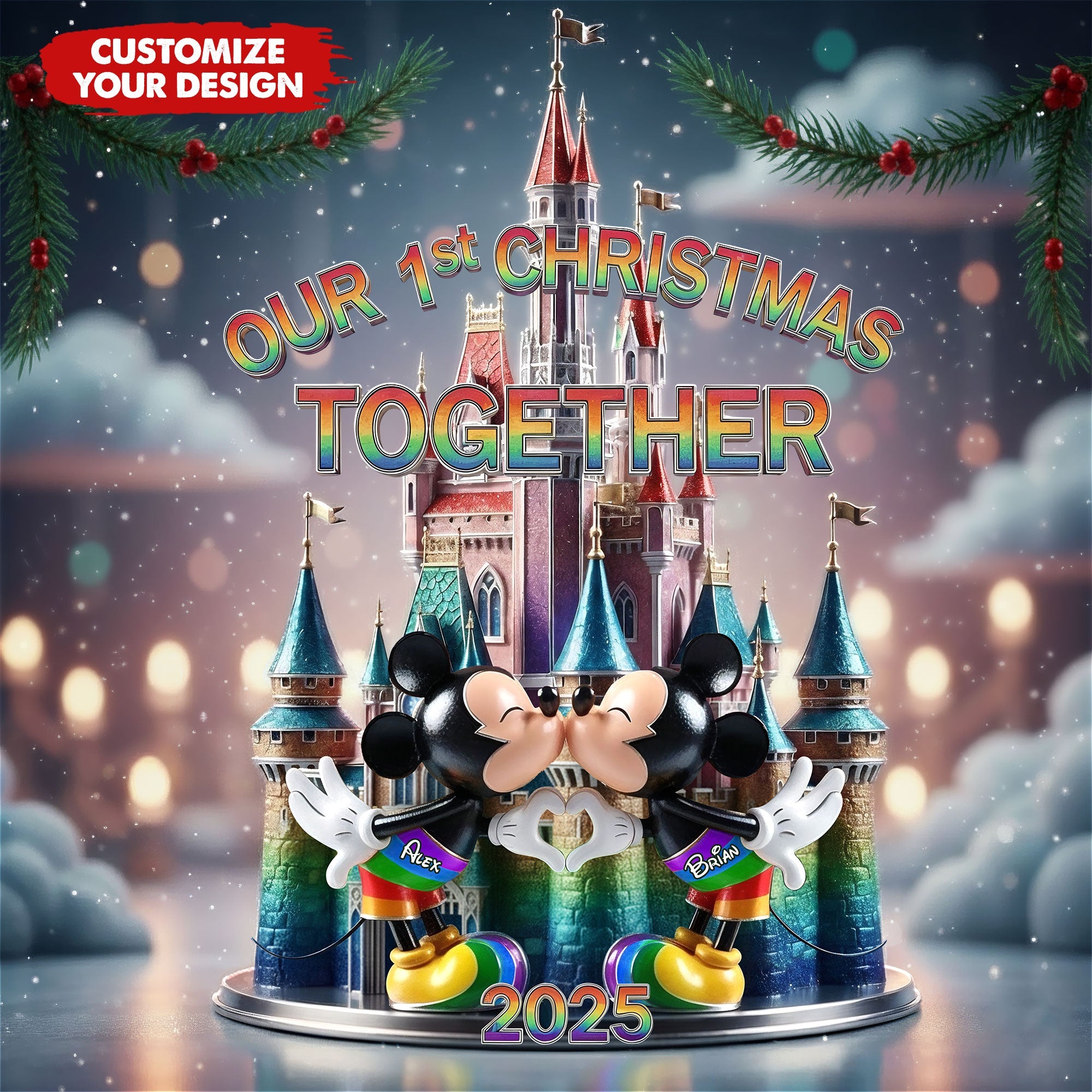 Celebrate Love: Our 1st Christmas Together - Personalized Acrylic Plaque for LGBT Couples Shaped Plaques PopCulturePrints