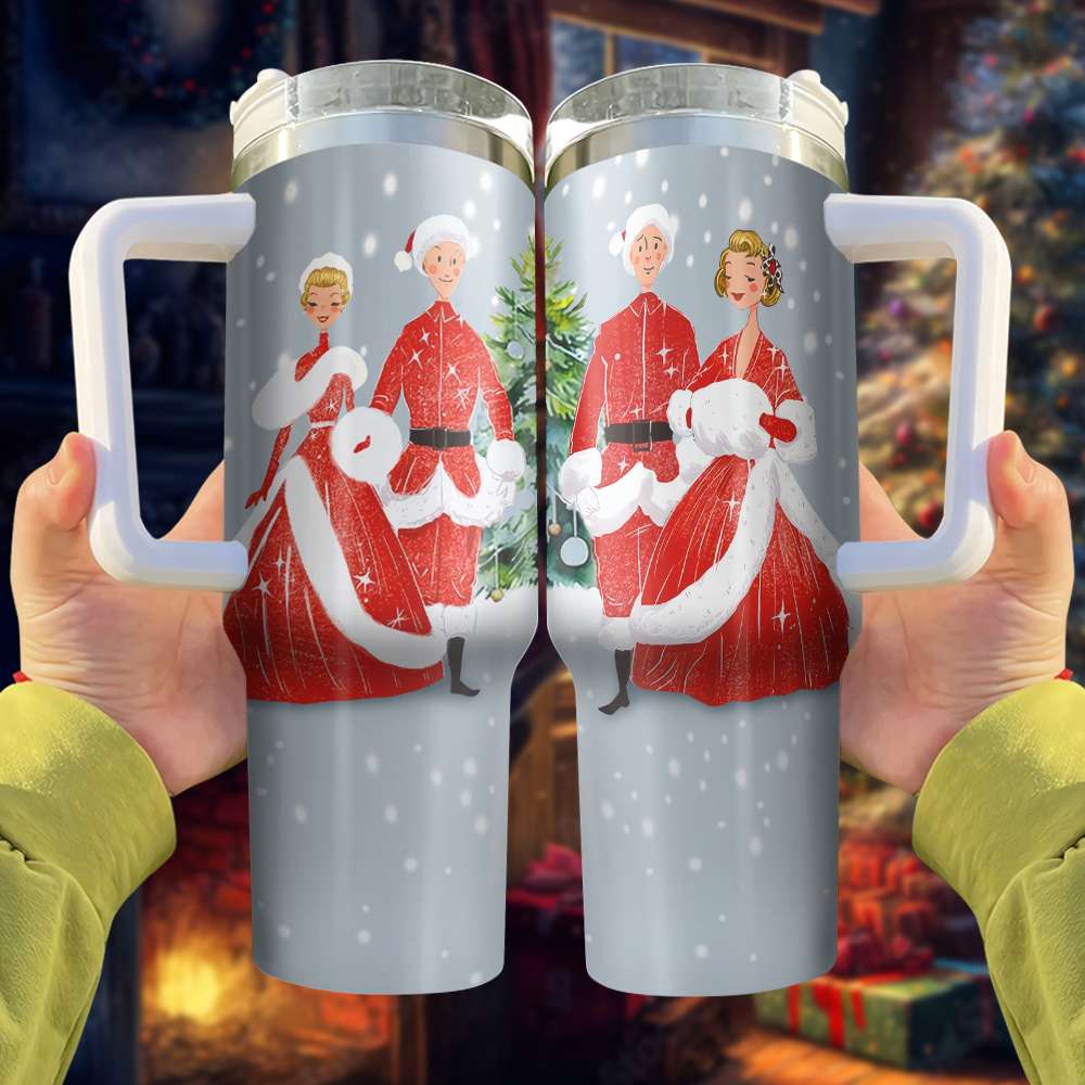 Vintage Christmas Personalized Tumbler with Handle