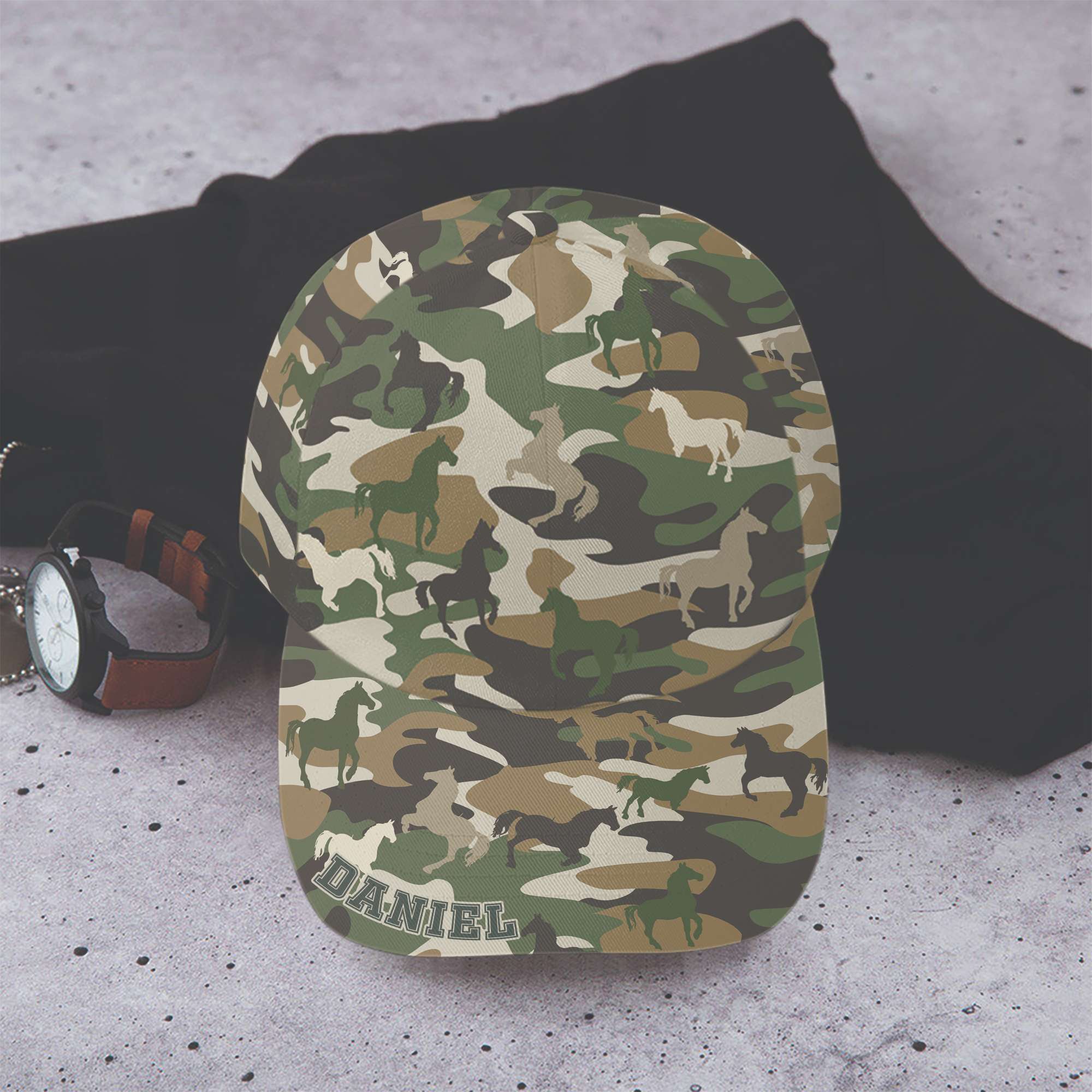 “For Horse Lovers: Style Meets Adventure” - Personalized Classic Camo Cap Caps PopCulturePrints