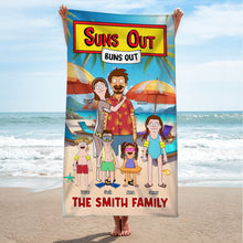 Load image into Gallery viewer, Suns Out, Buns Out - Personalized Beach Towel for Family Fun Beach Towel PopCulturePrints
