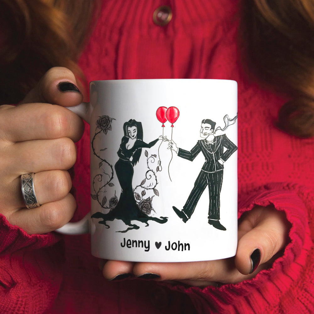 Personalized Gomez & Morticia Couple Mug - Horror Theme - Valentine's Day Gifts Coffee Mug PopCulturePrints