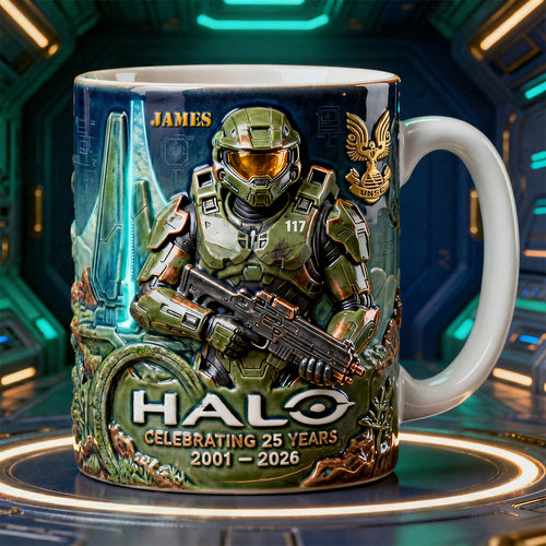 Celebrate with Sci-fi Adventure - Personalized Halo Anniversary Coffee Mug Coffee Mug PopCulturePrints