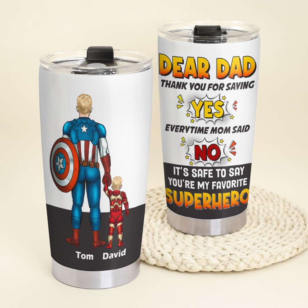 Personalized Superhero Dad Tumbler - Thank You For Saying Yes