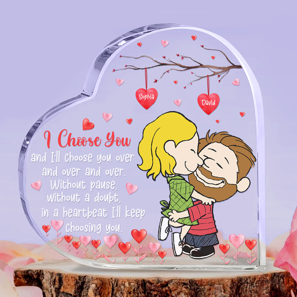Personalized Cartoon Heart-Shaped Acrylic Plaque for Couples Shaped Plaques PopCulturePrints