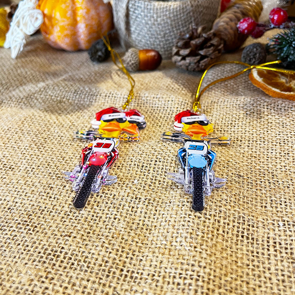 Personalized Motocross Ducks Christmas Ornament - Custom Name