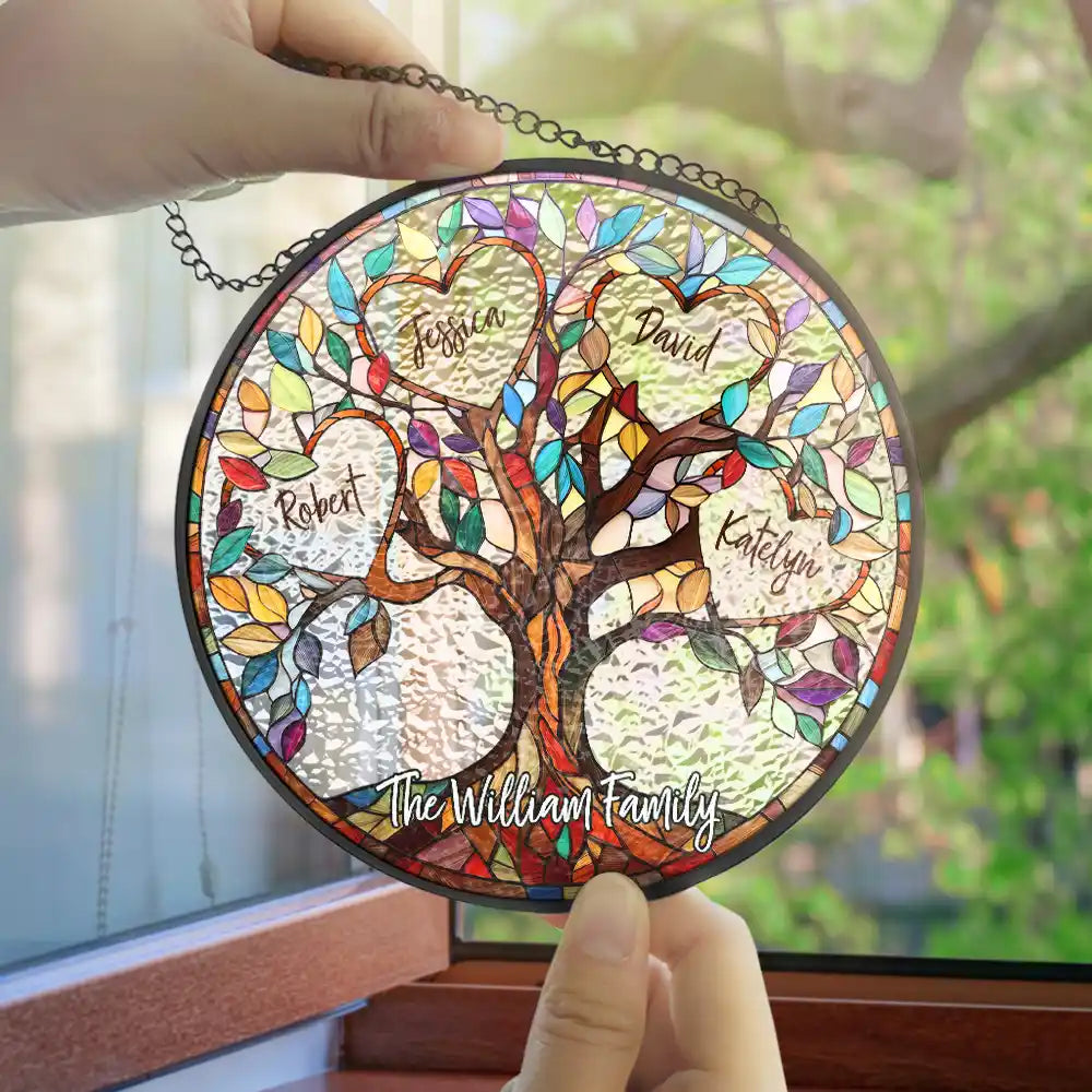 Mom’s Family Tree of Love - Custom Stained Glass Window Suncatcher Suncatcher Ornament PopCulturePrints