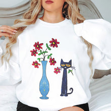 Load image into Gallery viewer, Charming Cat and Floral Art Sweatshirt
