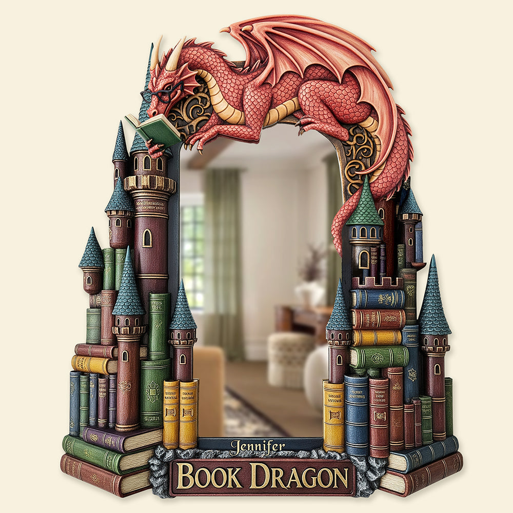 Unleash Your Inner Book Dragon - Personalized Mirror for Fantasy Book Lovers Mirror PopCulturePrints