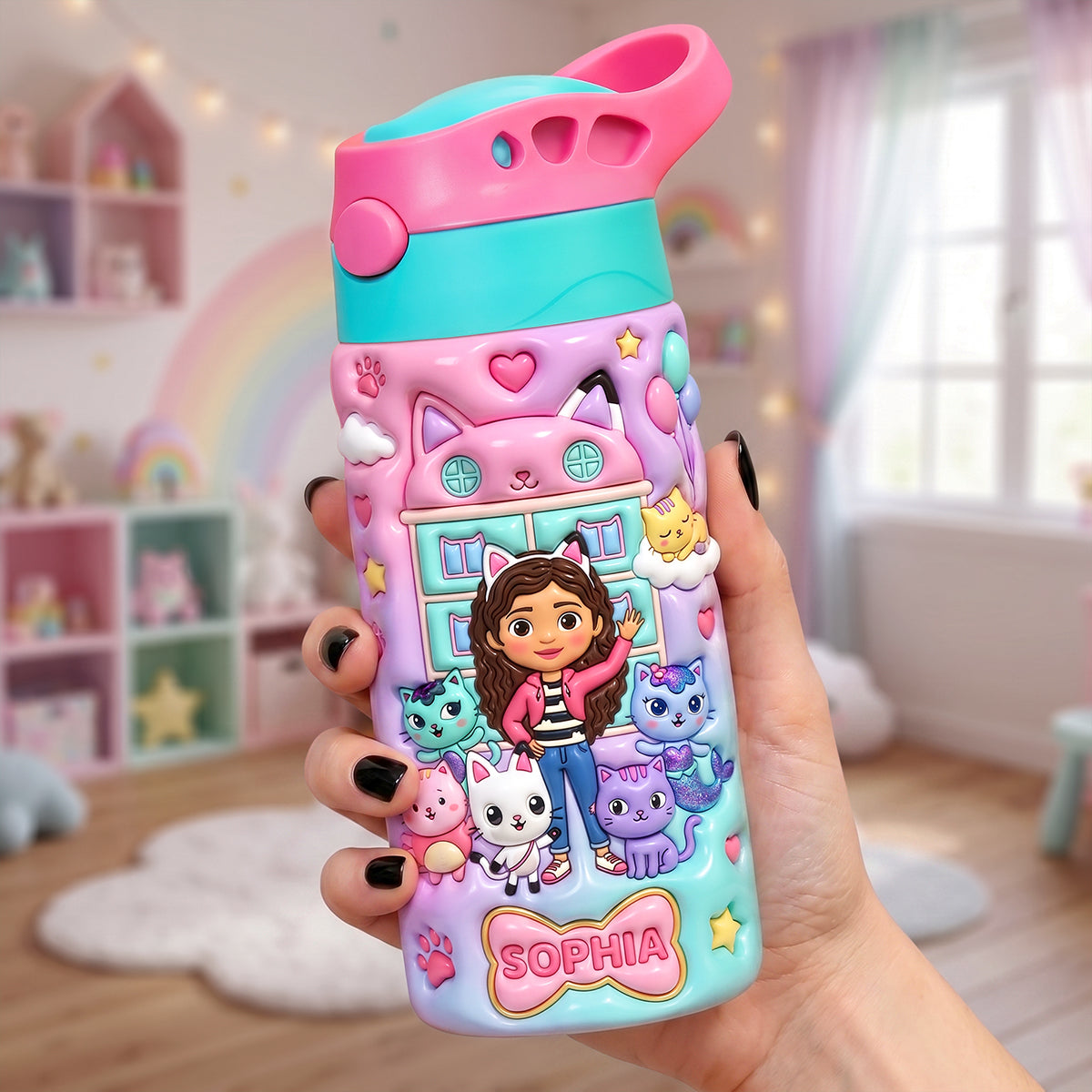 "Cuddly Kitties for Happy Sips" - Cute Kitty Kids 12oz Colorful Tumbler - Personalized Gifts For Kids