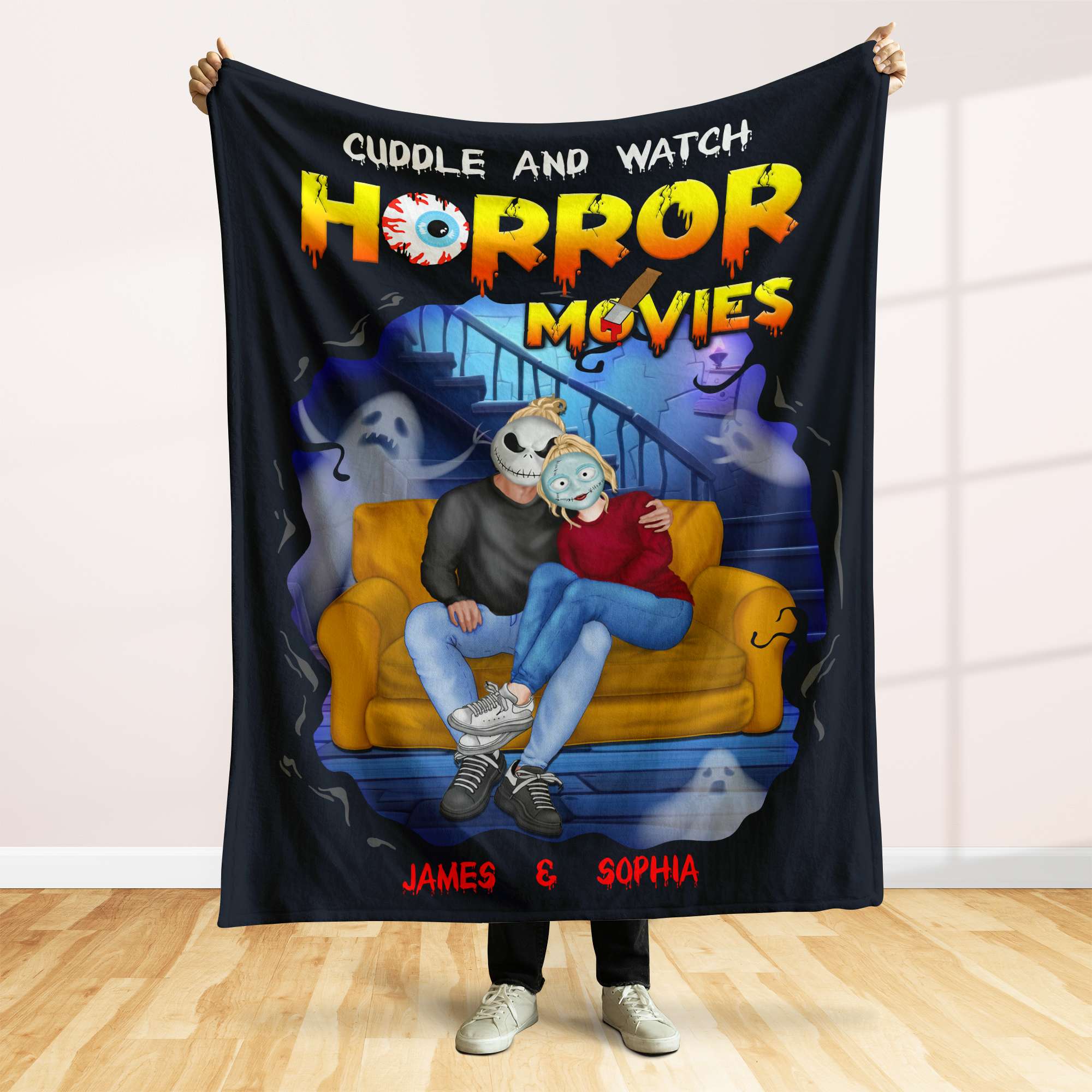 Personalized Horror Movie Night Blanket for Couples Blanket PopCulturePrints