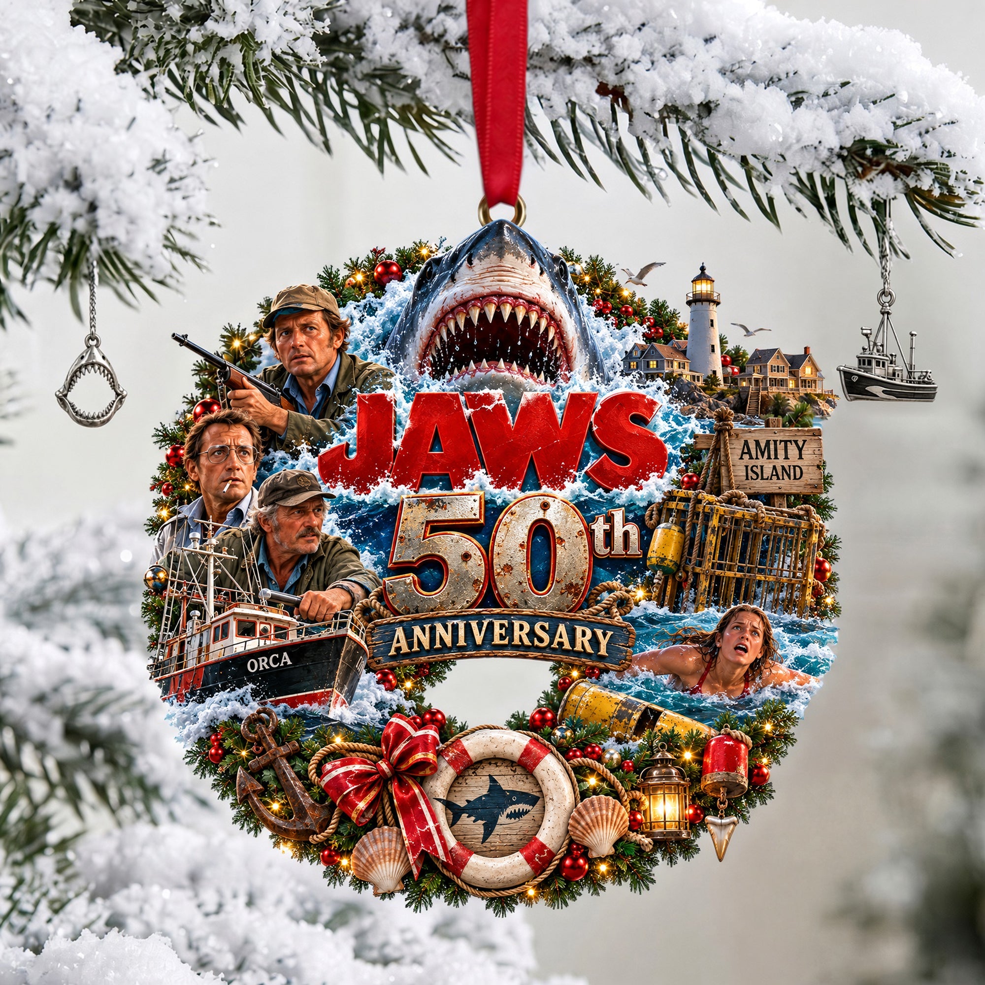 "Celebrate 50 Years of Jaws!" - Personalized Shark Ornament for Christmas Ornament PopCulturePrints