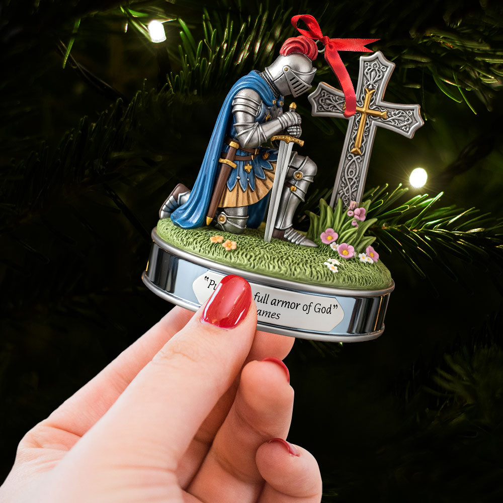 "Put on the full armor of God" - Kneeing Knight Ornament - Personalized Christian Gift for Friends, Family, and Loved Ones Ornament PopCulturePrints
