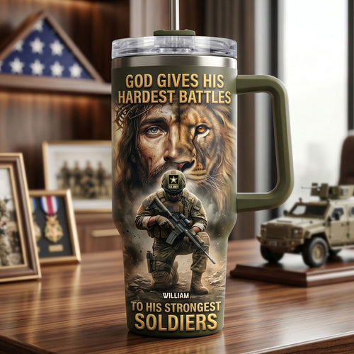 God Gives His Hardest Battles - Strong Christian Warrior Tumbler | Personalized Gift for Veterans Tumbler Cup PopCulturePrints