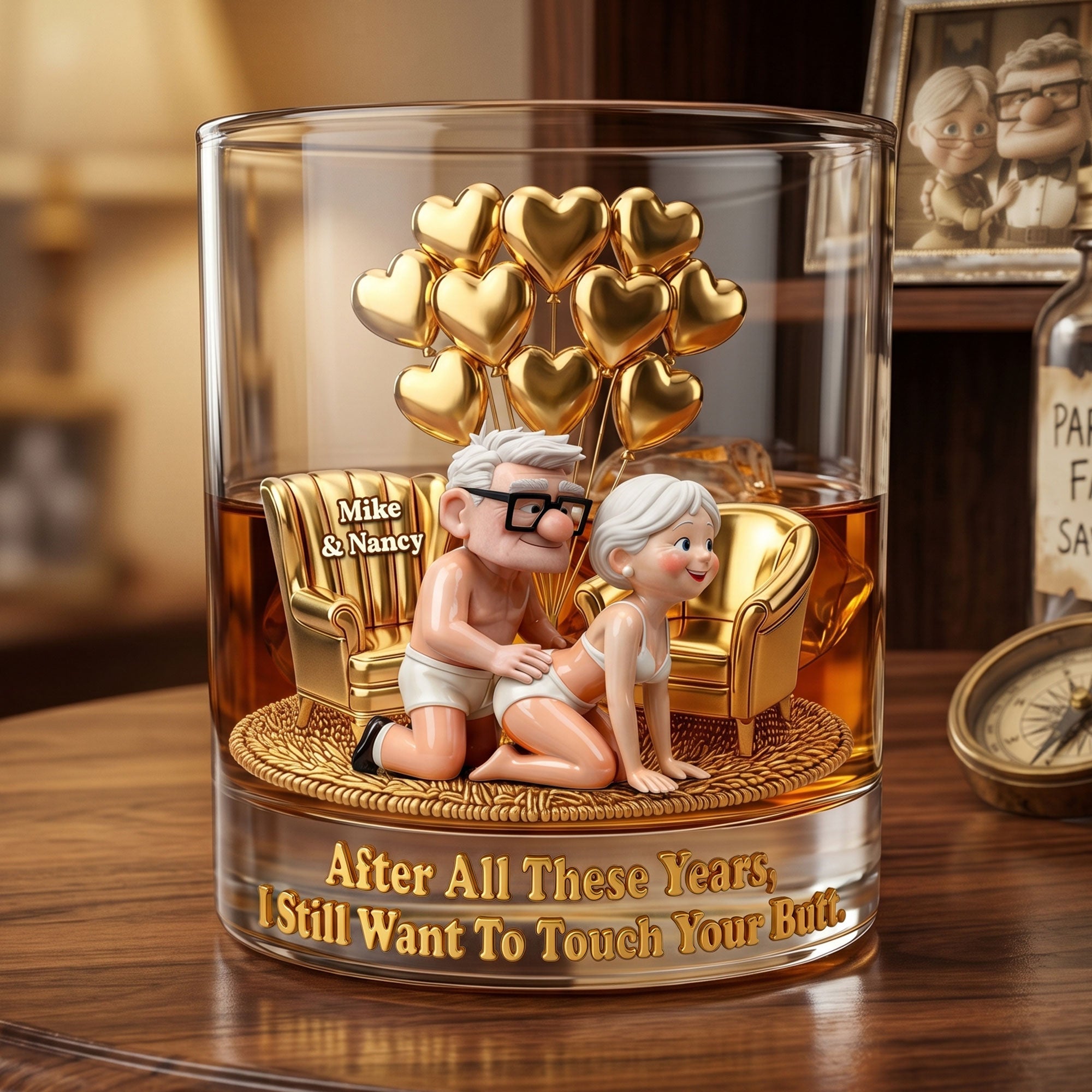 After All These Years, I Still Want To Touch Your Butt - Funny Old Couple Round Glass - Personalized Gift for Couples Glass PopCulturePrints