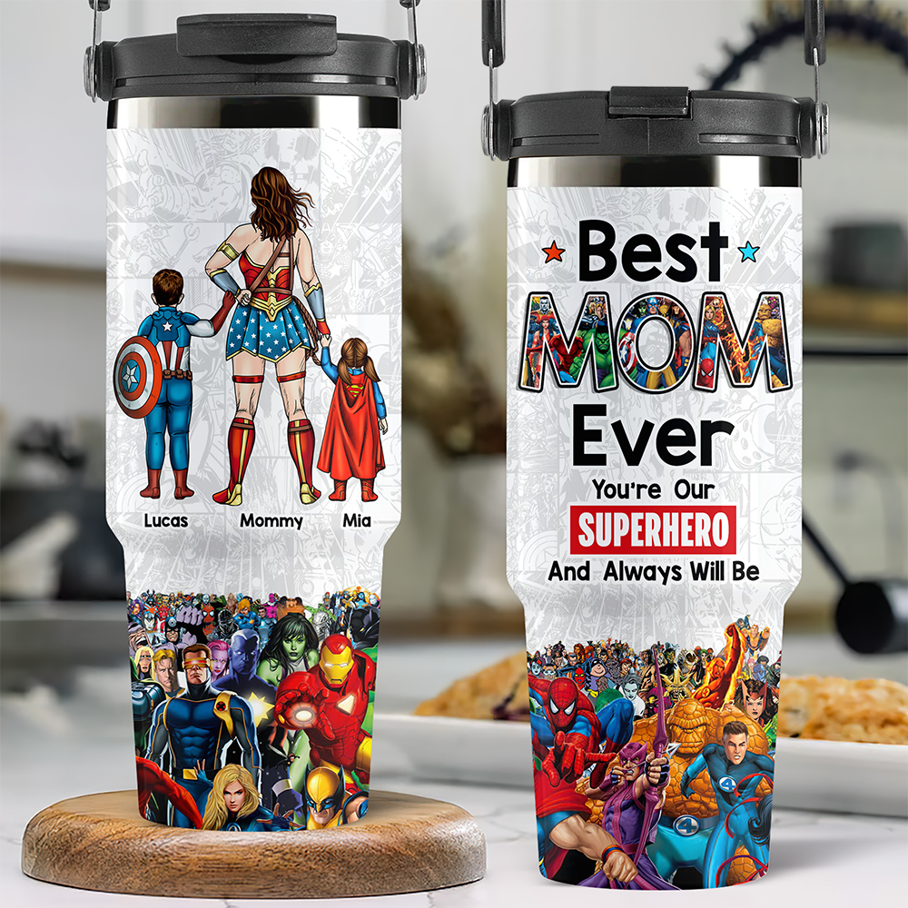 "Best MOM Ever - Personalized Superhero Tumbler Cup for Mother's Day" Tumbler Cup PopCulturePrints