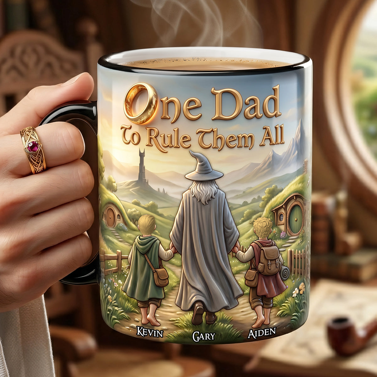 One Dad to Rule Them All Magic Mug - Personalized Gift for Dads, Grandpas, and Father Figures Coffee Mug PopCulturePrints
