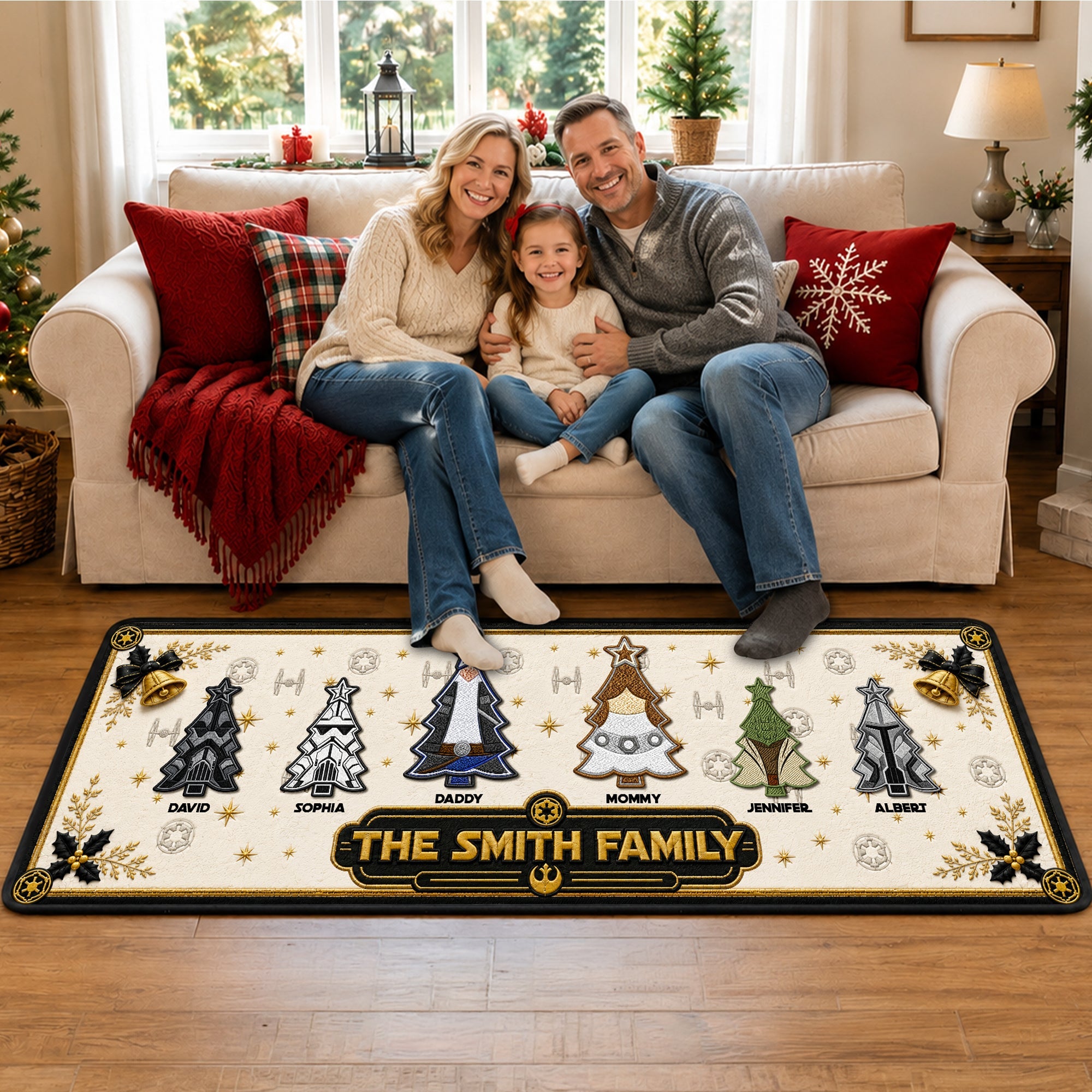 Bring Joy to Your Home with Our Christmas Tree Family Runner Rug - Personalized Gift for Families