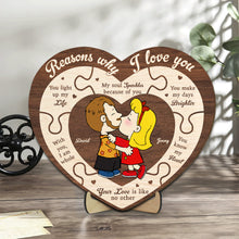 Load image into Gallery viewer, Personalized Couple&#39;s Puzzle Heart Wood Sign - Reasons I Love You Wood Sign PopCulturePrints
