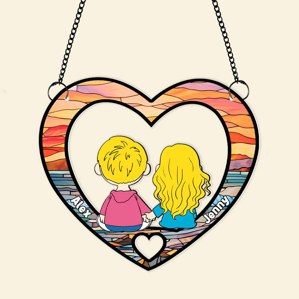Personalized Heart Suncatcher Ornament for Couples Suncatcher PopCulturePrints