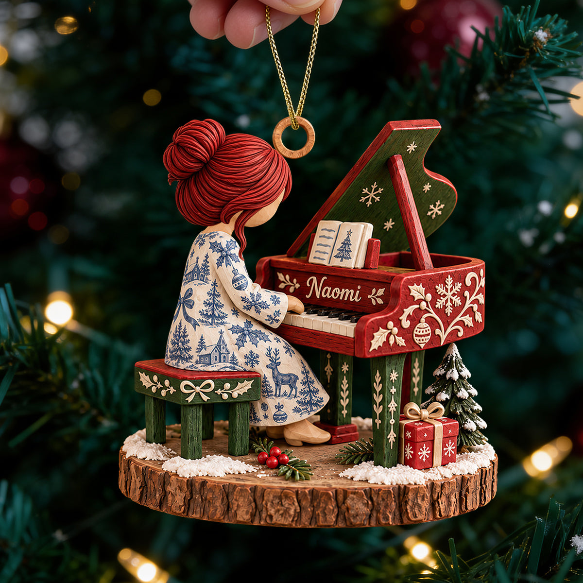 “Play the Melody of Love” - Personalized Pianist Girl Christmas Ornament - Custom Gift for Piano Lovers Ornament PopCulturePrints