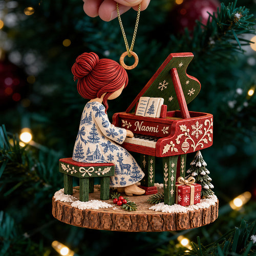 “Play the Melody of Love” - Personalized Pianist Girl Christmas Ornament - Custom Gift for Piano Lovers Ornament PopCulturePrints
