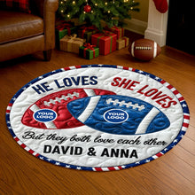 Load image into Gallery viewer, “He Loves, She Loves” - Personalized Quilted Round Mat for Couples Doormat PopCulturePrints
