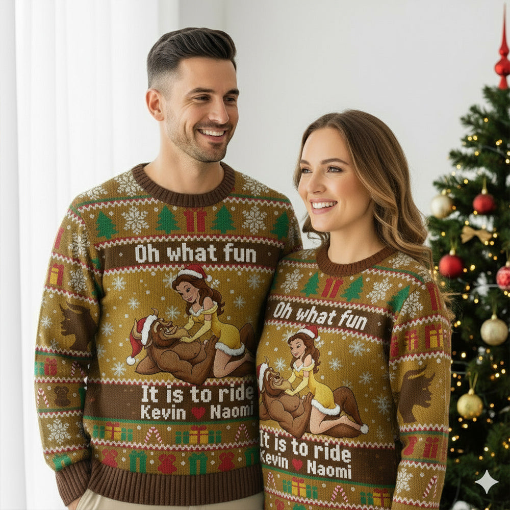 Funny Couple Christmas Ugly Sweater - Personalized Gifts for Couples AOP Products PopCulturePrints