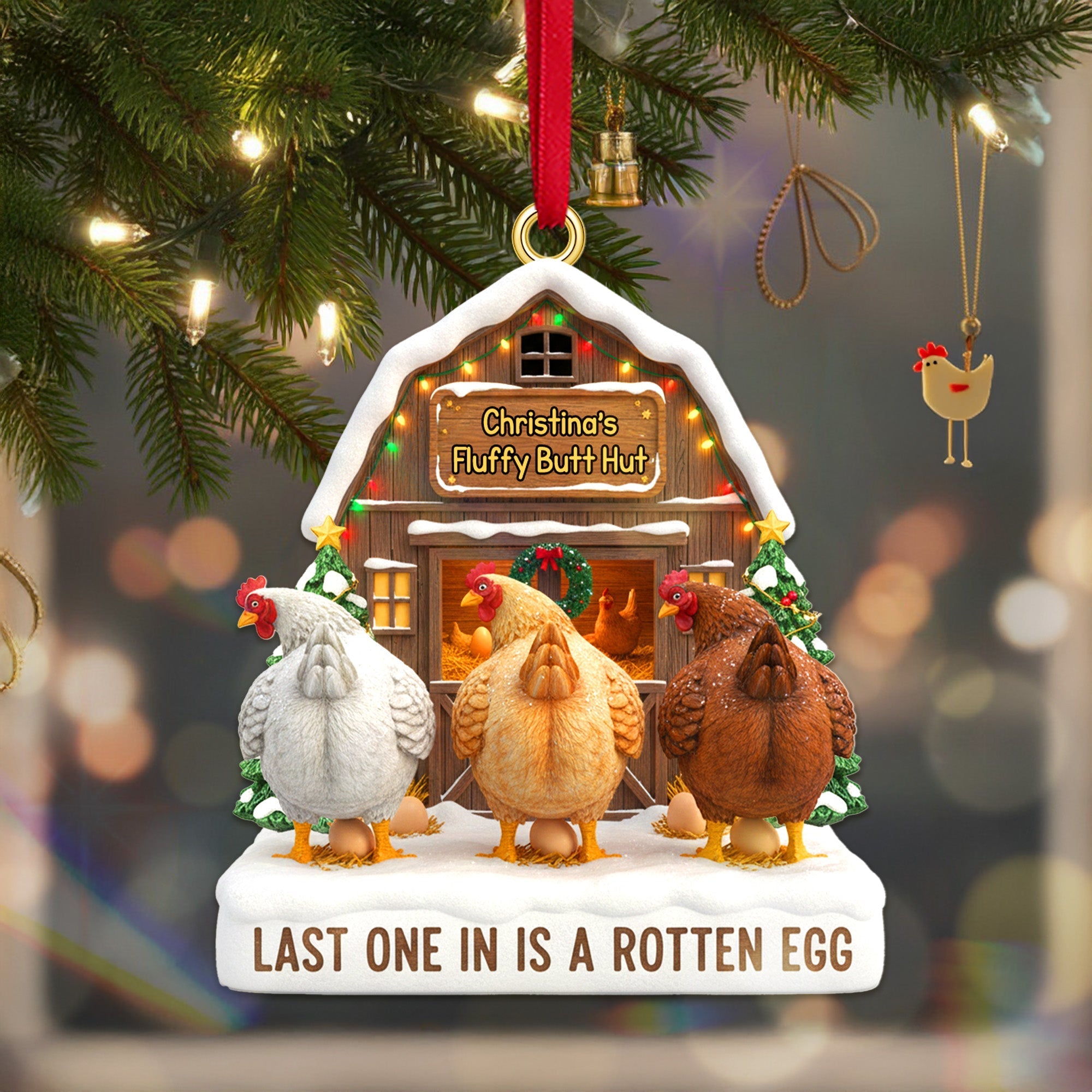 "Last One In Is A Rotten Egg" - Personalized Chicken Farm Acrylic Ornament - Custom Gift for Farmers and Chicken Lovers Ornament PopCulturePrints