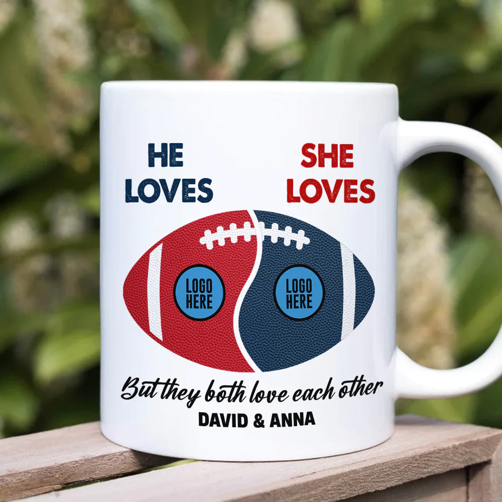 Personalized Football Couple Mug with Custom Team Logo - Valentine's Day Gifts Coffee Mug PopCulturePrints