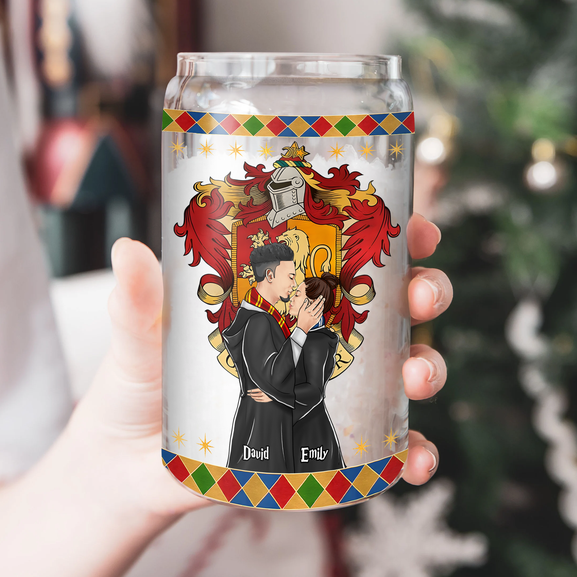 Personalized Wizard Couple Kissing Glass Can | Custom Magic Love Gift