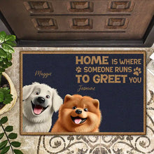 Load image into Gallery viewer, Home Is Where Someone Runs To Greet You - Personalized Dog Doormat Doormat PopCulturePrints
