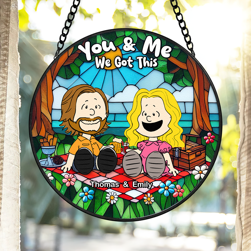 Custom Couple Gift - Stained Glass Art | Happy Picnic Design | Valentine's Day Gifts Ornament PopCulturePrints