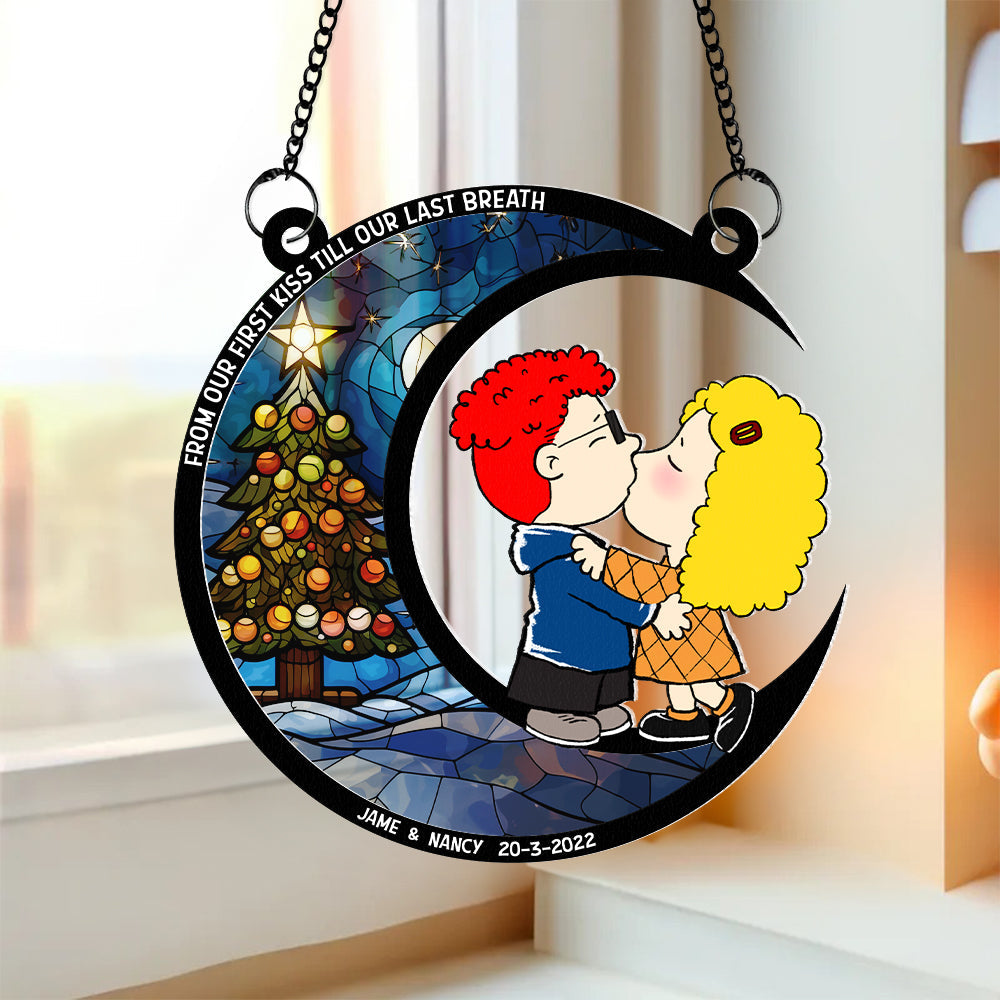 Personalized Christmas Suncatcher Ornament - Romantic Couple Kiss