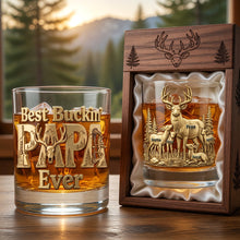 Load image into Gallery viewer, “Best Buckin’ Papa Ever” - Personalized Drinking Glass for Dads, Grandpas, and Fathers Glass PopCulturePrints
