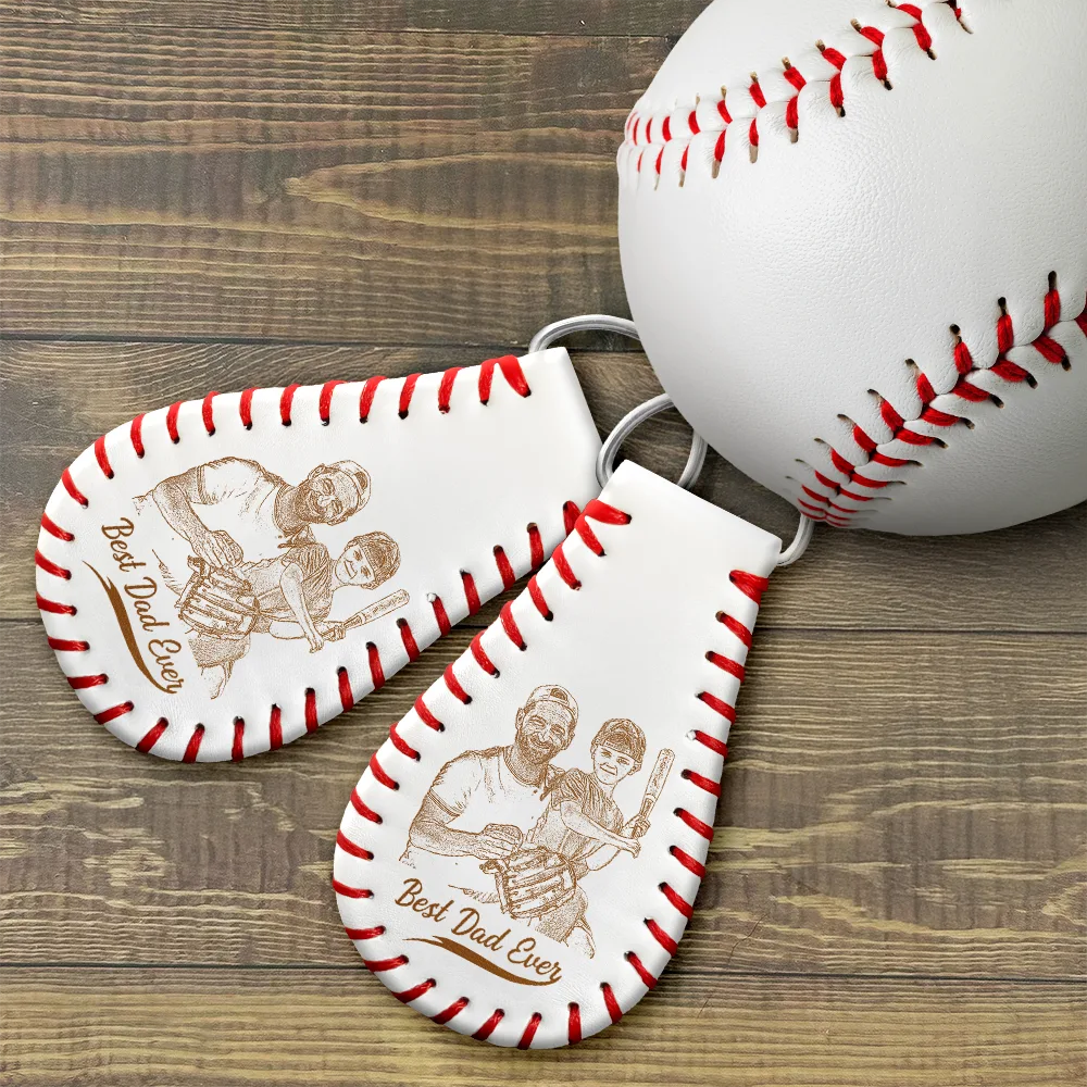 "Best Dad Ever" - Custom Personalized Leather Baseball Keychain for Dads and Grandpas Leather Baseball Keychain PopCulturePrints
