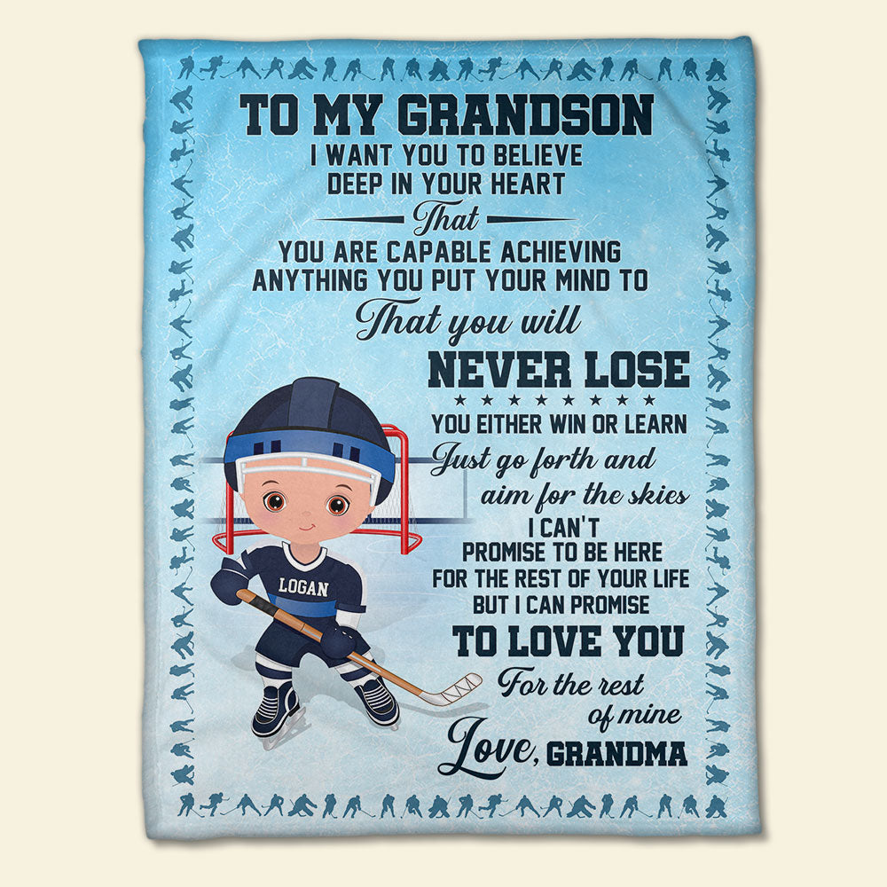 Personalized Hockey Blanket for Kids - Custom Gift from Grandma Blanket PopCulturePrints
