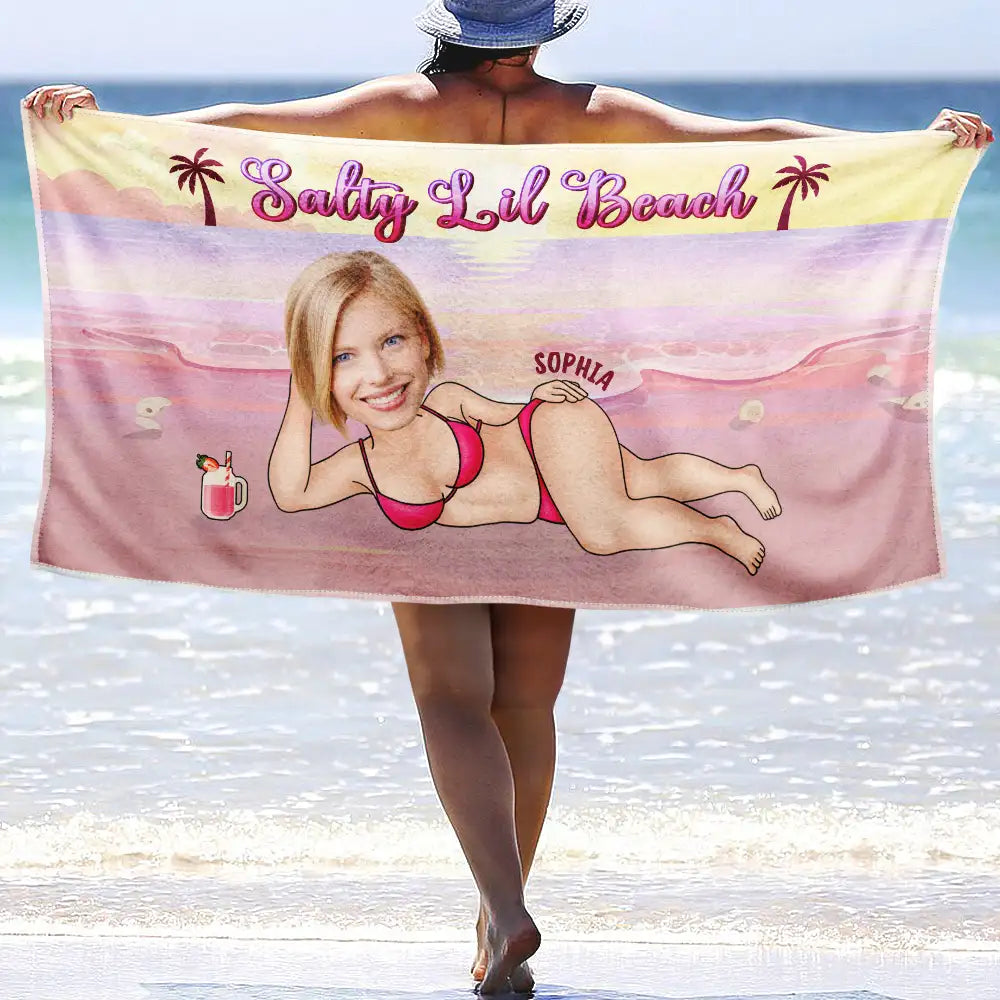 Salty Lil Beach - Custom Photo Personalized Beach Towel Beach Towel PopCulturePrints