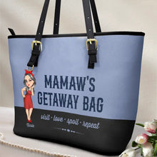 Load image into Gallery viewer, My Grandkids Warm My Heart - Personalized Wood Sign Gift for Grandma Leather Tote Bag PopCulturePrints
