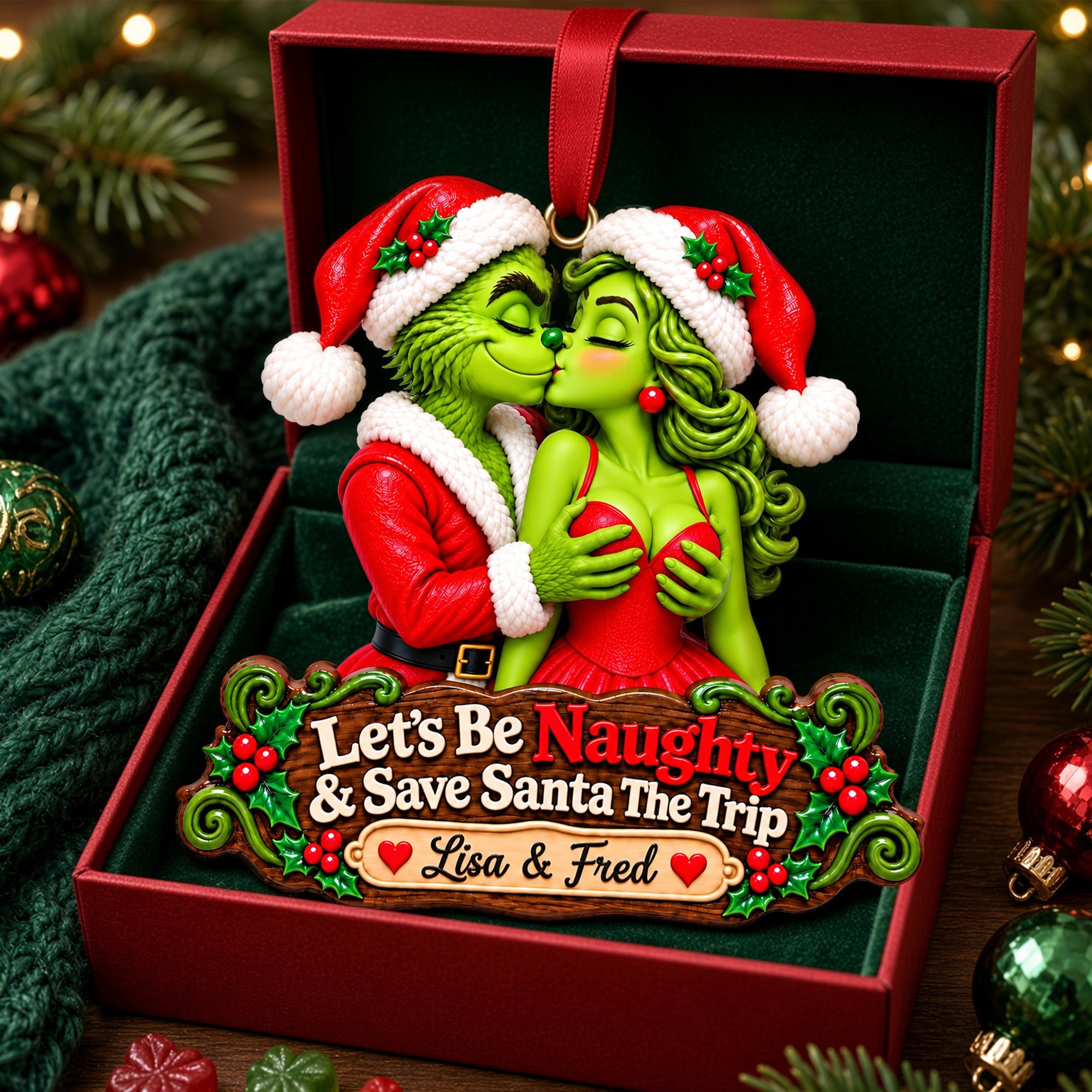 Let's Be Naughty & Save Santa The Trip - Personalized Mischievous Couple Christmas Ornament