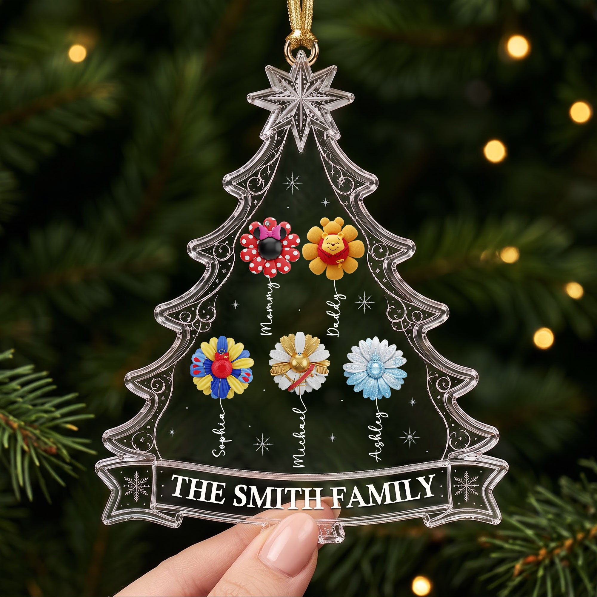 “Cherish Family Moments with Every Ornament” – Personalized Magical Flower Family Christmas Ornament - Custom Gift for Family Members