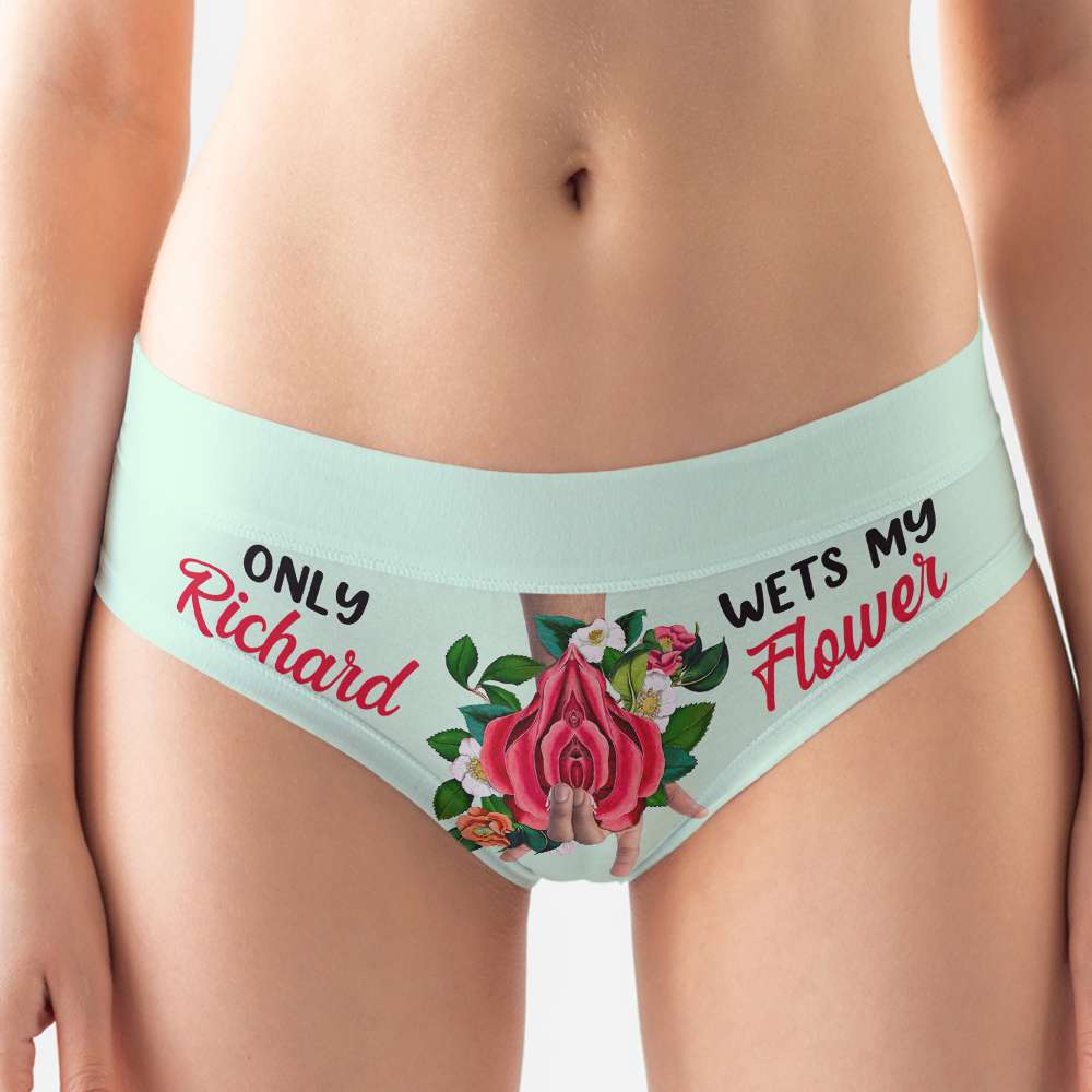 Personalized Couple's Briefs - 'Only Richard Wets My Flower' Design Boxer Briefs PopCulturePrints