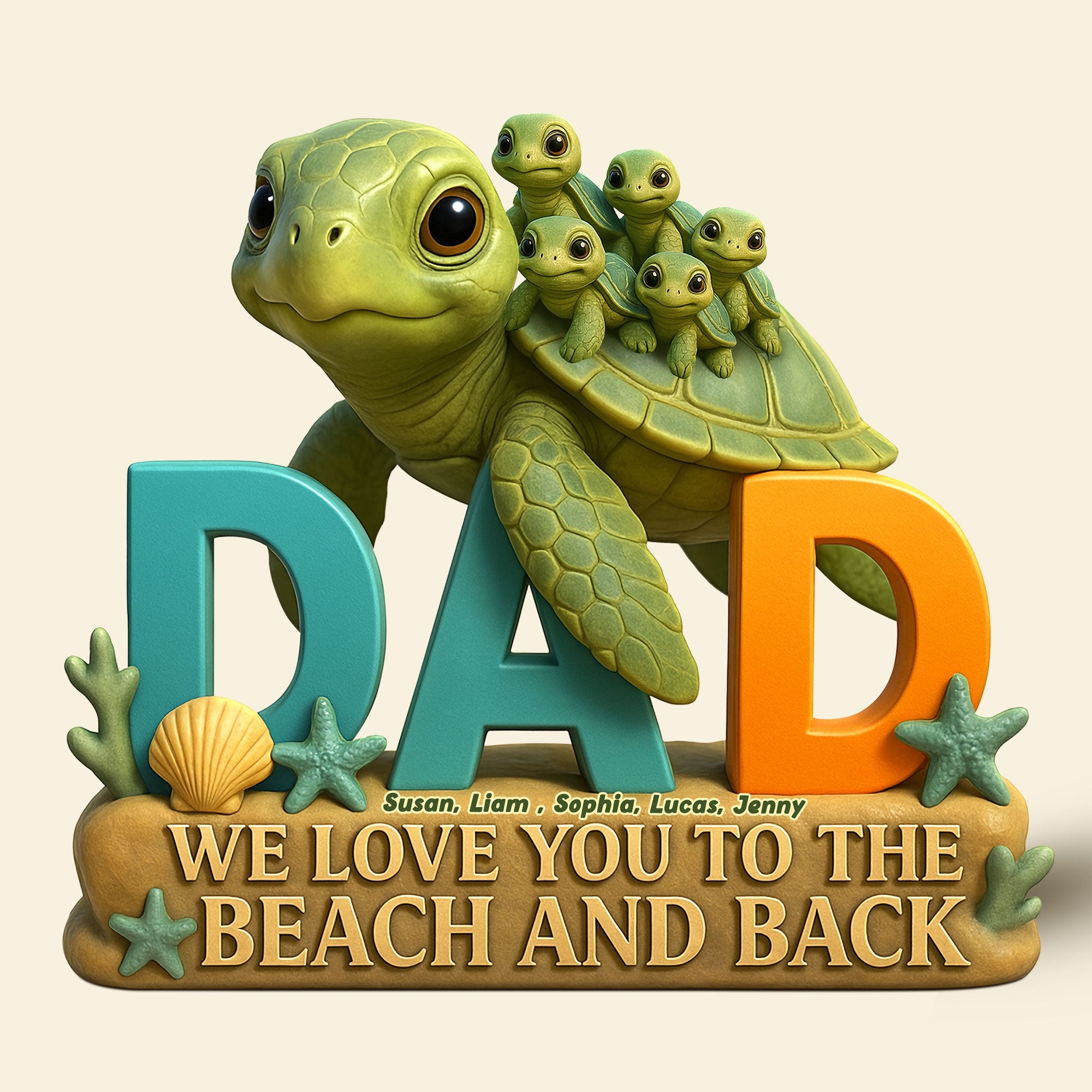 "We Love You to the Beach and Back" - Personalized Turtle Dad Acrylic Plaque - Perfect Gift for Dad, Grandpa & Father Figures Shaped Plaques PopCulturePrints