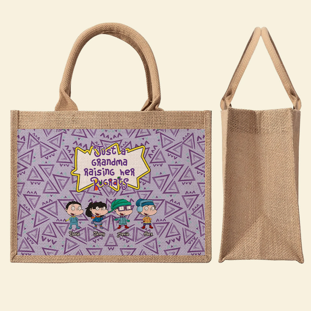 Personalized Jute Tote Bag for Grandma - Raising Her Rugrats